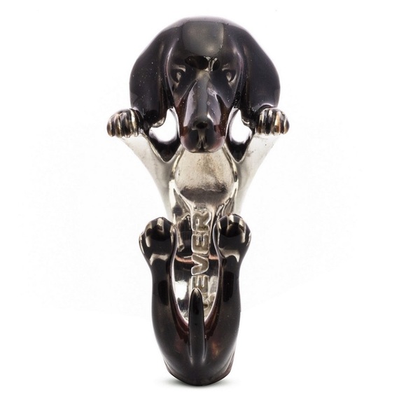 Dachshund Hug Ring in Sterling Silver and Enamel - Picture 2 of 4